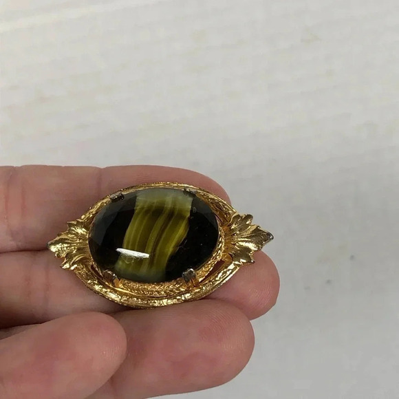 Vtg Tiger Eye  Brooch - Picture 4 of 9